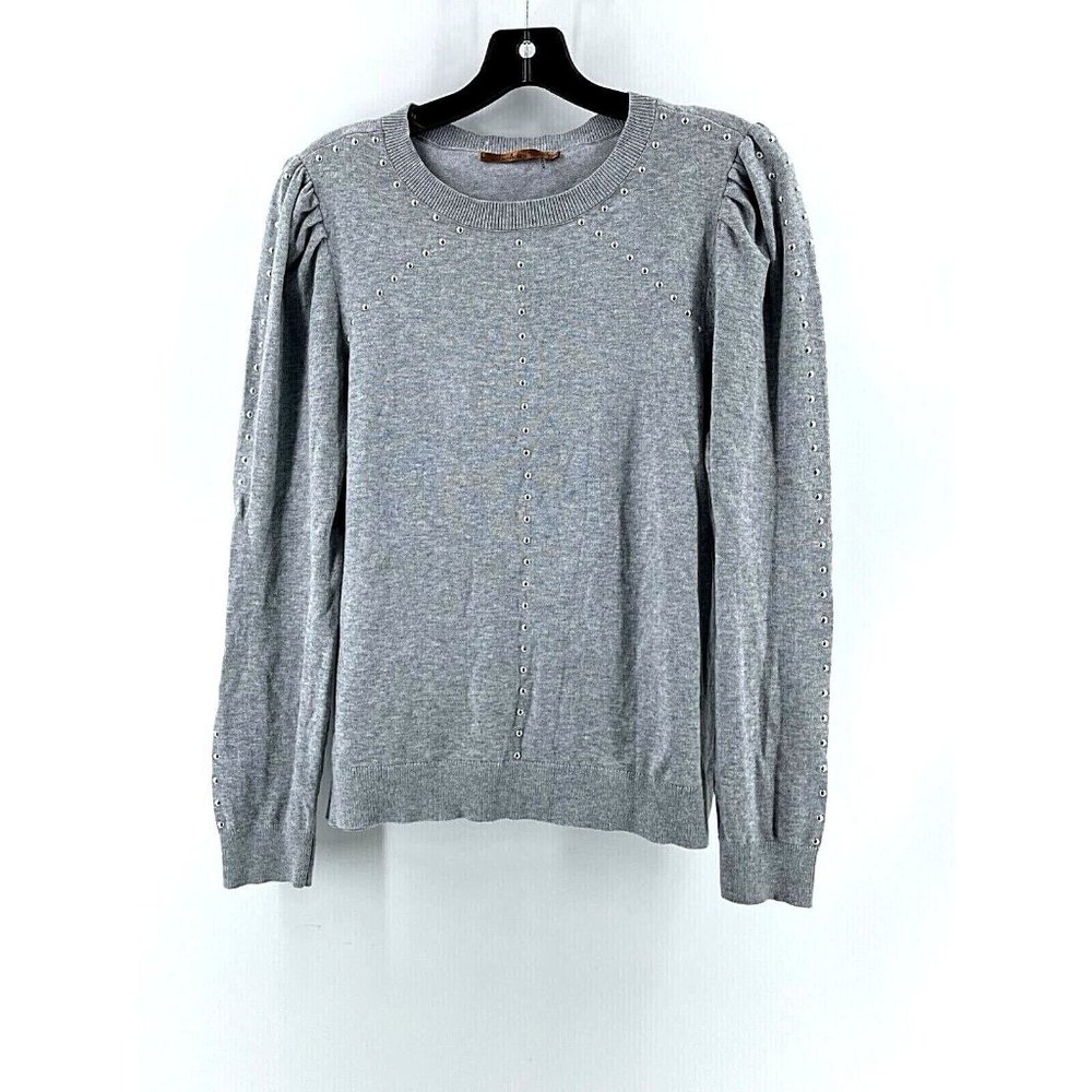 Belldini Women's Gray Knit Sweater Pleated Shoulders Silver Beads Size M